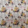 French Terry Stoff rosa farbenes Fahrrad und gelbe Blumen, weiß | Fräulein von Julie