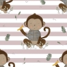 Baumwolljersey Druck kleiner süßer Affe mit Banane, weiß braun gestreift | Fräulein von Julie