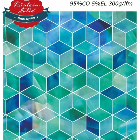 Baumwolljersey Stoff blau grüne Würfel - geometrisches Muster | Fräulein von Julie