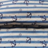 French Terry Stoff Druck Vintage blaue Anker, maritim blau/creme gestreift