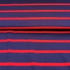 Viskosejersey Stoff blau mit roten Streifen (1cm)