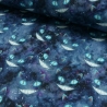 weicher & warmer Alpenfleece Stoff Grinsekatze melange marine blau