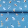 French Terry Stoff blau mit Giraffe, Löwe, Zebra, Nashorn und Elefant | Fräulein von Julie
