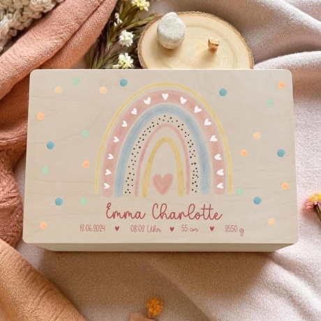 Personalisierte Erinnerungskiste Baby Regenbogen Geburt Taufe 