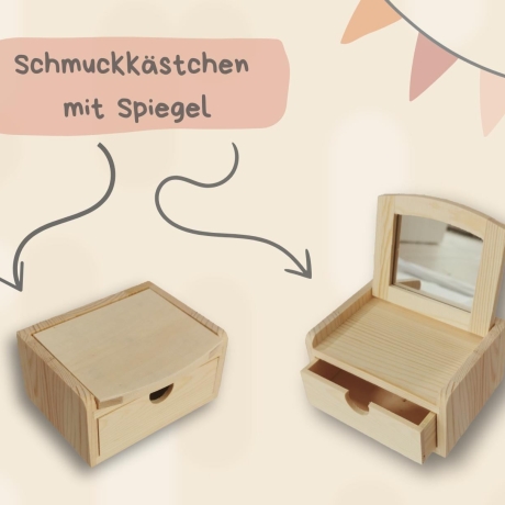 Schmuckkästchen Haargummibox personalisiert Holz Spiegel Kinder