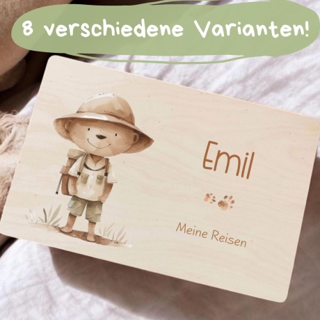 Personalisierte Erinnerungskiste Abenteuer Geburt Safari Tiere