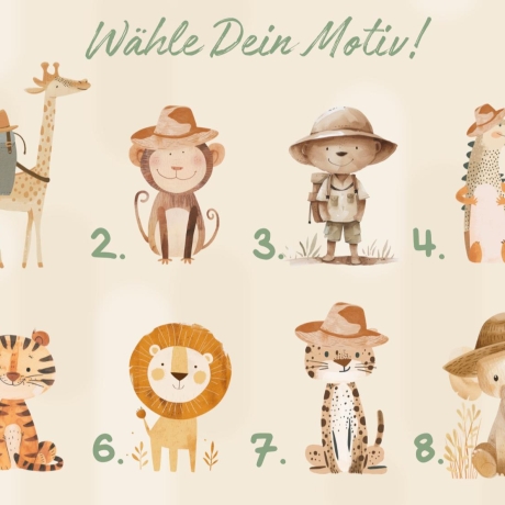 Personalisierte Erinnerungskiste Abenteuer Geburt Safari Tiere
