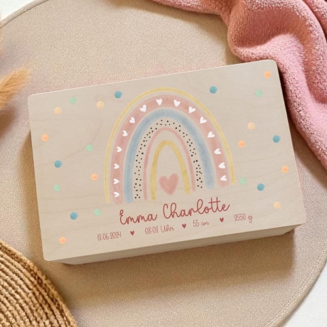 Personalisierte Erinnerungskiste Baby Regenbogen Geburt Taufe 