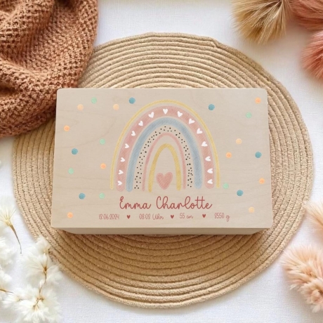 Personalisierte Erinnerungskiste Baby Regenbogen Geburt Taufe 
