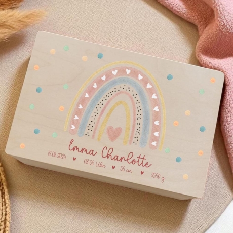 Personalisierte Erinnerungskiste Baby Regenbogen Geburt Taufe 