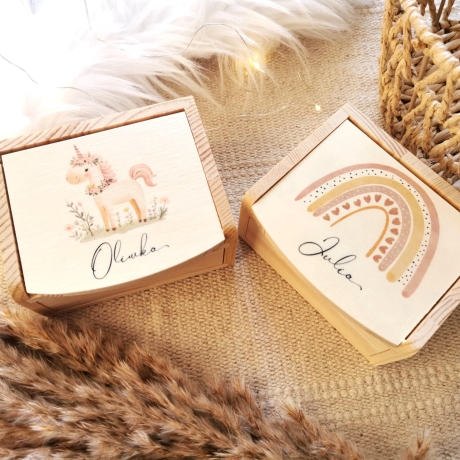 Schmuckkästchen Haargummibox personalisiert Holz Spiegel Kinder