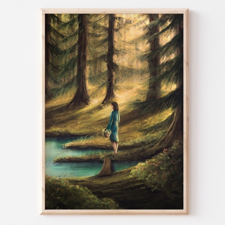 Waldliebe Illustration ~ Spaziergang im Nadelwald ~ DIN A4 Print made by a human (NO AI)