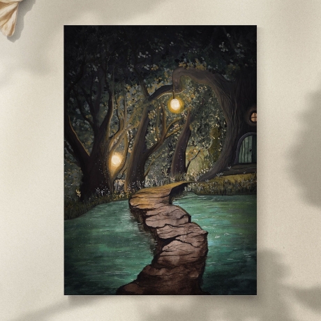 Aquarellkunst   ~ Versteckter Waldteich -Fantasy -Umweltfreundlicher Druck ~ Watercolor