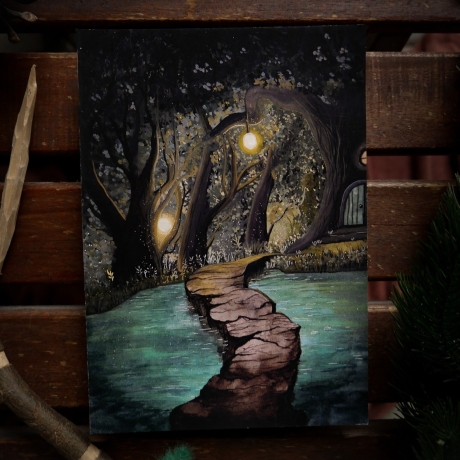 Aquarellkunst   ~ Versteckter Waldteich -Fantasy -Umweltfreundlicher Druck ~ Watercolor
