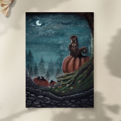 Aquarellkunst   ~ Halloweennacht - Umweltfreundlicher Druck ~ Watercolor