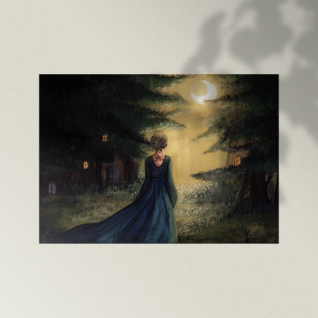 Aquarellkunst   ~ Der Mondin entgegen -Fantasy - Umweltfreundlicher Druck ~ Watercolor