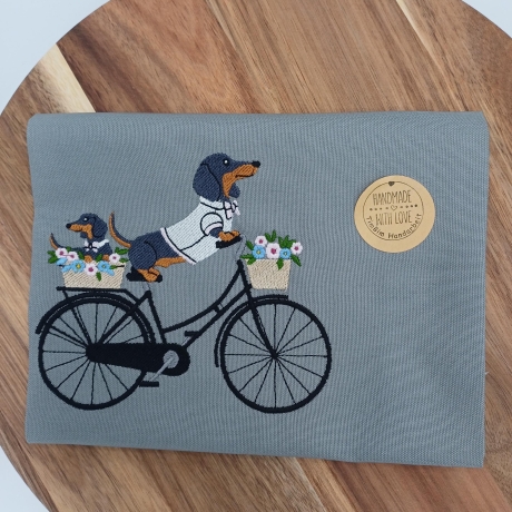 Küchenhandtuch Geschirrtuch Dackel Fahrrad