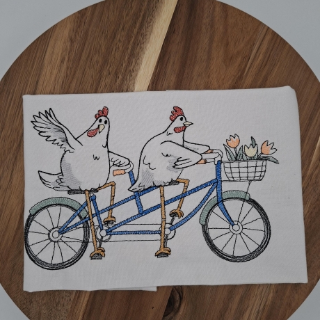 Küchenhandtuch Geschirrtuch Hühner Fahrrad