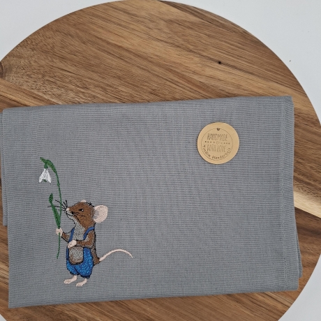 Küchenhandtuch Geschirrtuch Maus Schneeglöckchen Frühling