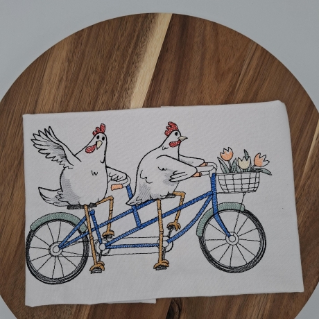 Küchenhandtuch Geschirrtuch Hühner Fahrrad