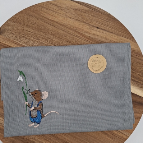 Küchenhandtuch Geschirrtuch Maus Schneeglöckchen Frühling