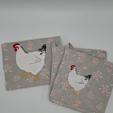 Küchenhandtuch Geschirrtuch Huhn Blumen