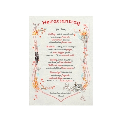 Geschenk Urkunde Heiratsantrag, Zeichnung mit humorvollem Gedicht, Bild-Präsent für den schönsten Moment, persönlich durch Wunschtext