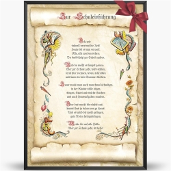 Geschenk Karte Urkunde zur Schuleinführung, Zeichnung mit humorvollem Gedicht, A4 Bild-Präsent