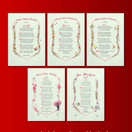 Geschenk Urkunde Hochzeit, Zeichnung mit humorvollem Gedicht, Bild-Präsent für die Heiratenden, persönlich durch Wunschtext