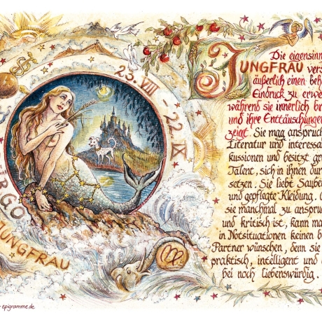 Geschenk Karte Sternzeichen Jungfrau, Zeichnung mit Spruchtext, A4 Bild-Präsent