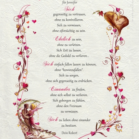 Geschenk Urkunde Liebe bedeutet, Zeichnung mit humorvollem Gedicht, Bild-Präsent für den Partner, persönlich durch Wunschtext