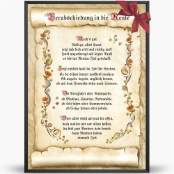 Geschenk Karte Urkunde zur Verabschiedung in die Rente, Zeichnung mit humorvollem Gedicht, A4 Bild-Präsent