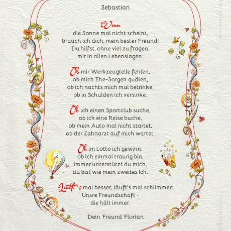 Geschenk Urkunde Mein bester Freund, Zeichnung mit humorvollem Gedicht, Bild-Präsent für den Freund, Kumpel, persönlich durch Wunschtext