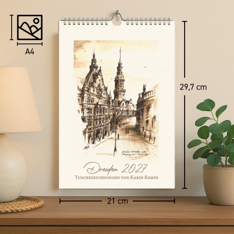 Kunst - Kalender Dresden 2027 mit Tusche-Zeichnungen