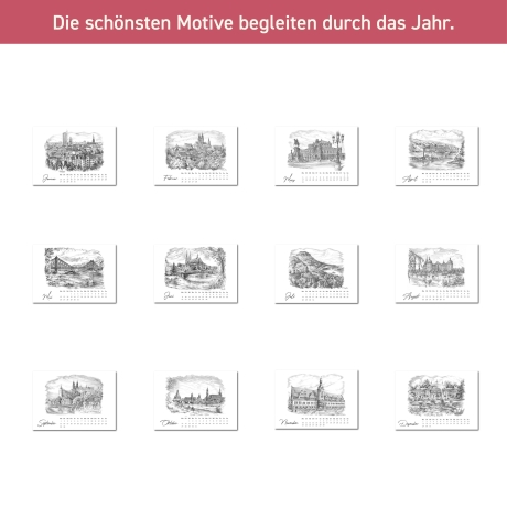 Kunst - Kalender Sachsen 2027 mit Bleistift-Zeichnungen