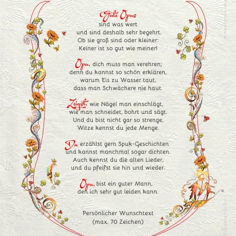 Geschenk Urkunde Mein lieber Opa, Zeichnung mit humorvollem Gedicht, Bild-Präsent für den Opi, persönlich durch Wunschtext