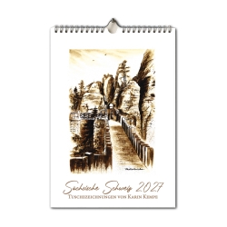 Kunst - Kalender Sächsische Schweiz 2027 mit Tusche-Zeichnungen