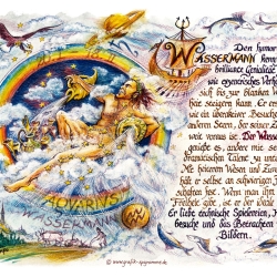 Geschenk Karte Sternzeichen Wassermann, Zeichnung mit Spruchtext, A4 Bild-Präsent