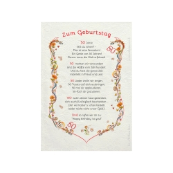 Geschenk Karte Urkunde 50. Geburtstag, Zeichnung mit humorvollem Gedicht, A4 Bild-Präsent