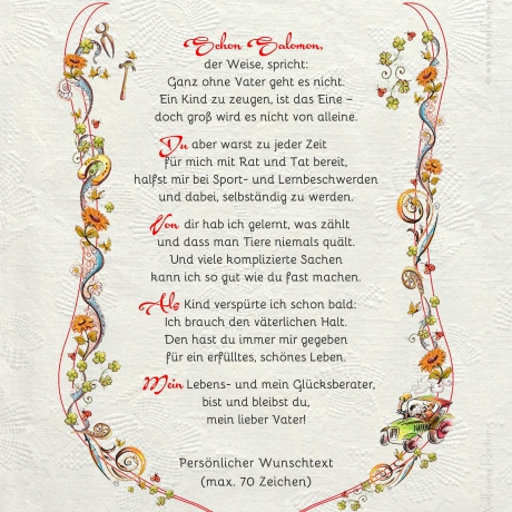 Geschenk Urkunde Mein lieber Papa, Zeichnung mit humorvollem Gedicht, Bild-Präsent für den Papi, persönlich durch Wunschtext