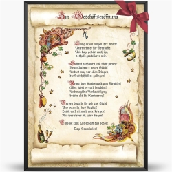 Geschenk Karte Urkunde Geschäftseröffnung, Zeichnung mit humorvollem Gedicht, A4 Bild-Präsent