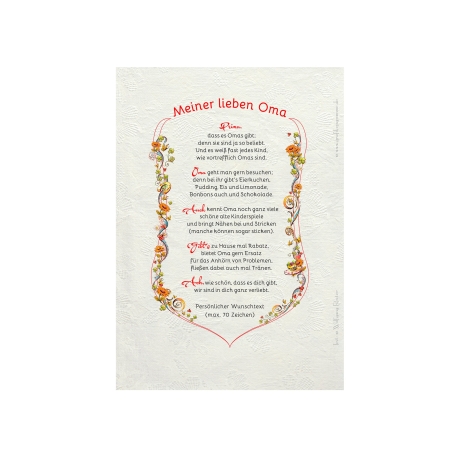 Geschenk Urkunde Meine liebe Oma, Zeichnung mit humorvollem Gedicht, Bild-Präsent für die Omi, persönlich durch Wunschtext