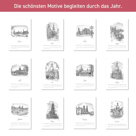 Kunst - Kalender Dresden 2027 mit Bleistift-Zeichnungen