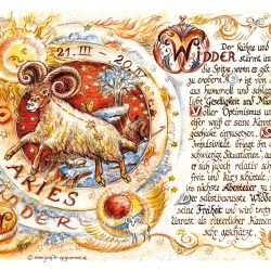 Geschenk Karte Sternzeichen Widder, Zeichnung mit Spruchtext, A4 Bild-Präsent