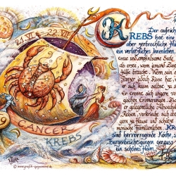 Geschenk Karte Sternzeichen Krebs, Zeichnung mit Spruchtext, A4 Bild-Präsent