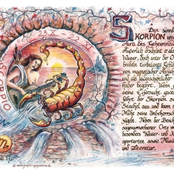 Geschenk Karte Sternzeichen Skorpion, Zeichnung mit Spruchtext, A4 Bild-Präsent
