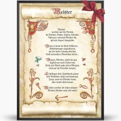 Geschenk Karte Urkunde Meister, Zeichnung mit humorvollem Gedicht, A4 Bild-Präsent