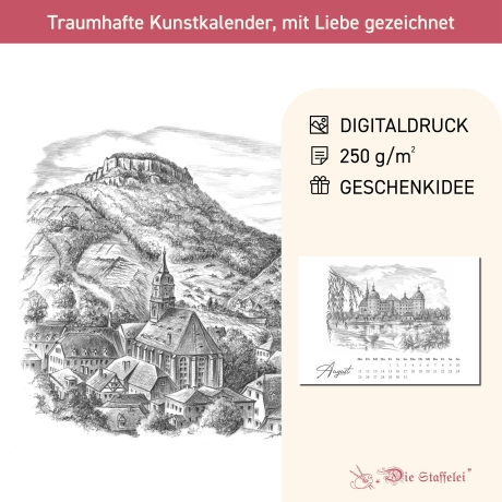 Kunst - Kalender Sachsen 2027 mit Bleistift-Zeichnungen