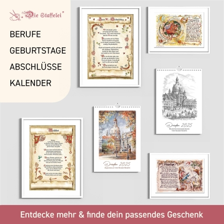Geschenk Karte Urkunde Chef, Zeichnung mit humorvollem Gedicht, A4 Bild-Präsent