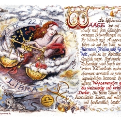 Geschenk Karte Sternzeichen Waage, Zeichnung mit Spruchtext, A4 Bild-Präsent